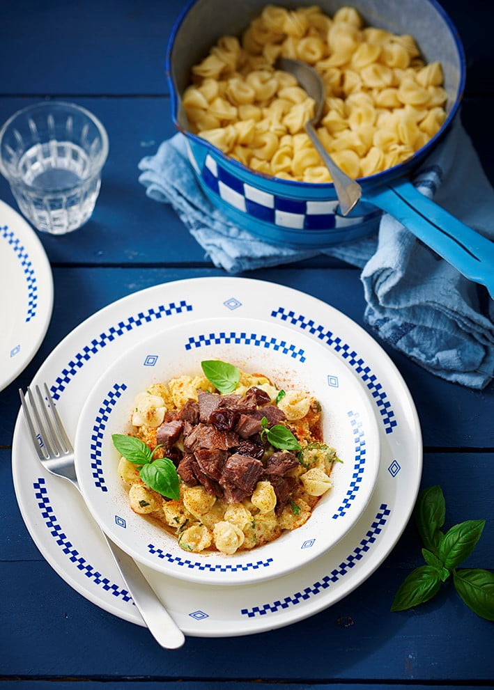 Collerettes au bœuf et sauce au maïs