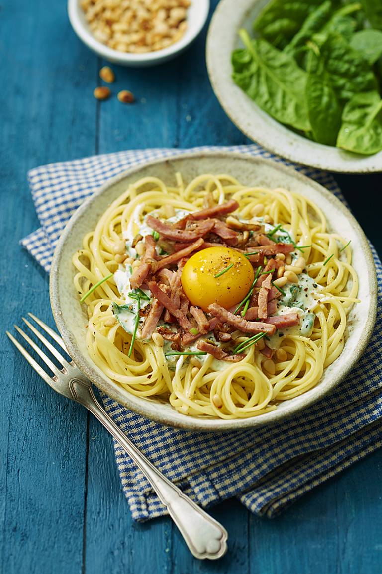 Linguine carbonara revisitées à la française