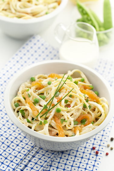 Linguine saumon et petits pois