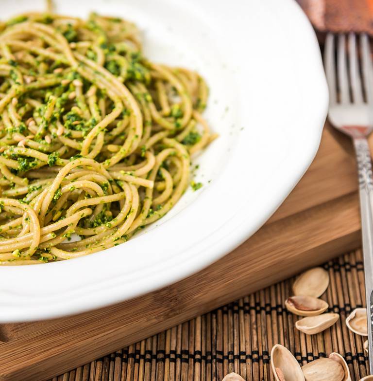 Spaghetti gorgonzola et pistaches