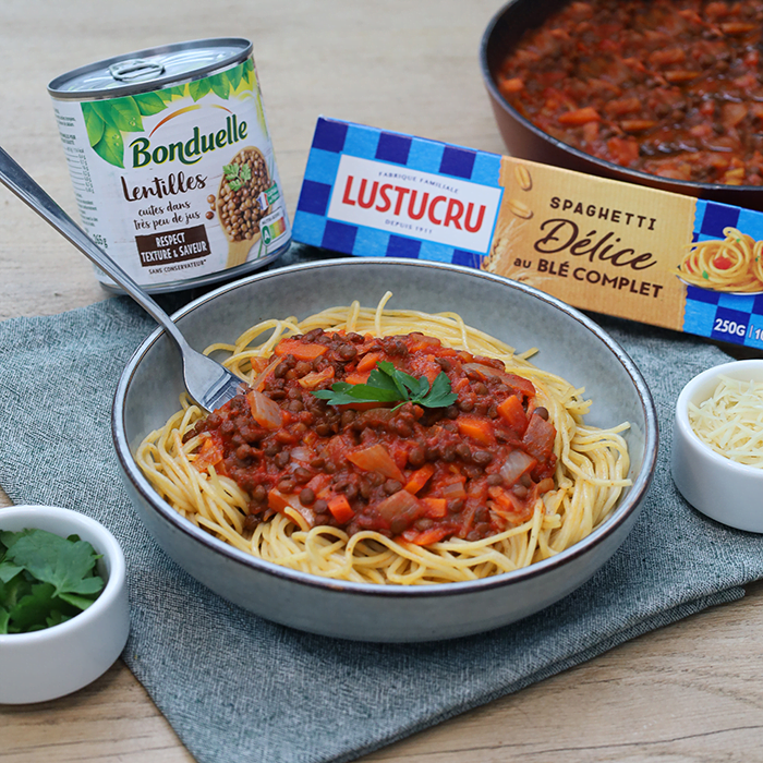 Spaghetti à la bolognaise de lentilles