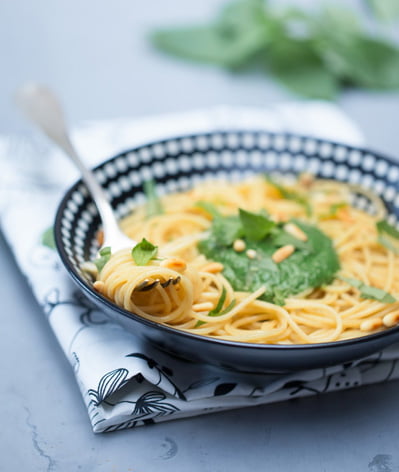 Spaghetti crème d’épinards et basilic